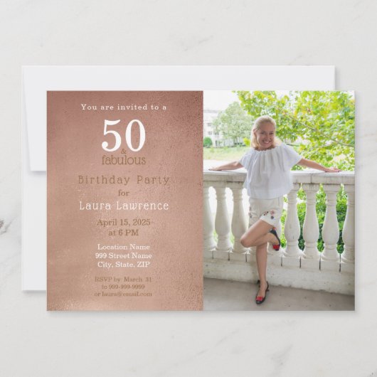 50と素晴らしいバラ金ゴールド50番目の誕生日招待状 招待状 (正面)