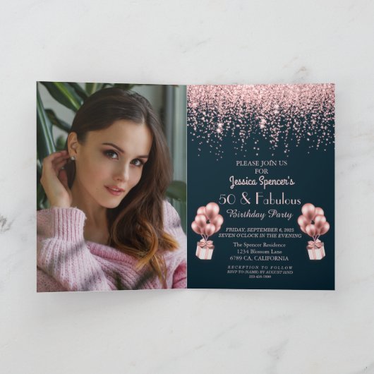 50と素晴らしいバラ金ゴールド50誕生日 招待状 (内部)