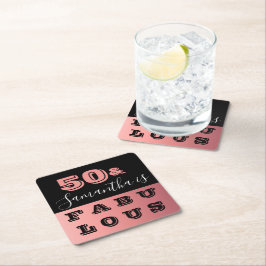50と素晴らしいバラ金ゴールド50th誕生日パーティー スクエアペーパーコースター