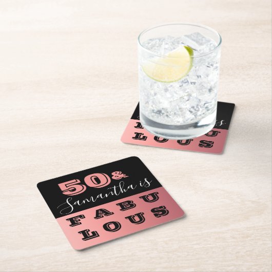 50と素晴らしいバラ金ゴールド50th誕生日パーティー スクエアペーパーコースター (インサイチュ)
