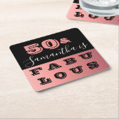 50と素晴らしいバラ金ゴールド50th誕生日パーティー スクエアペーパーコースター (アングル)