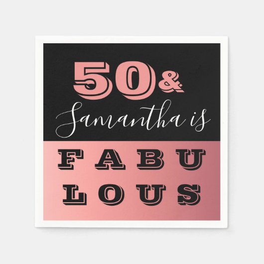 50と素晴らしいバラ金ゴールド50th誕生日パーティー スタンダードカクテルナプキン (正面)