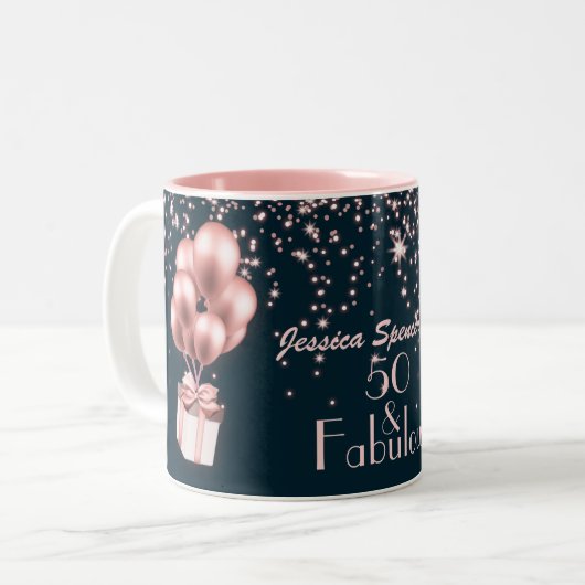 50と素晴らしいバラ金ゴールド50th誕生日パーティー ツートーンマグカップ (正面左)