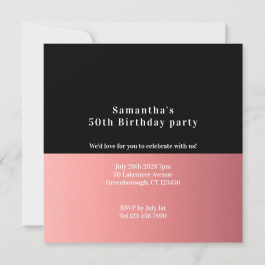 50と素晴らしいバラ金ゴールド50th誕生日パーティー 招待状 (裏面)