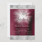 50と素晴らしいバーガンディーシルバースパークルグラム 招待状 (正面)