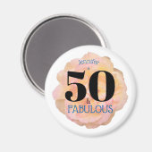 50と素晴らしいバースデーパーティー淡い色のピーチバラ マグネット (正面/裏面)