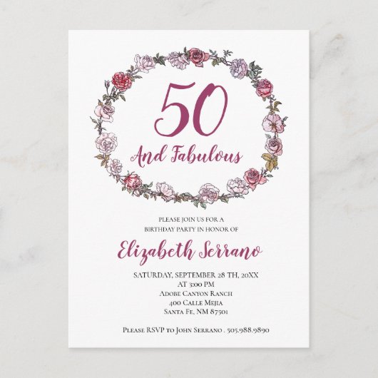 50と素晴らしいバースデーパーティ招待状 ポストカード (正面)