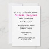 50と素晴らしいパおもしろいグドッグディバピンク誕生日 招待状 (裏面)