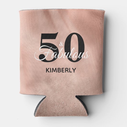 50と素晴らしいパーソナライズされたバラ金ゴールド誕生日 缶クーラー (正面)