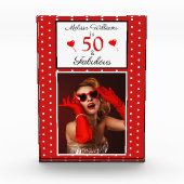 50と素晴らしいパーソナル50th誕生日ホワイトレッドドット フォトブロック (正面)