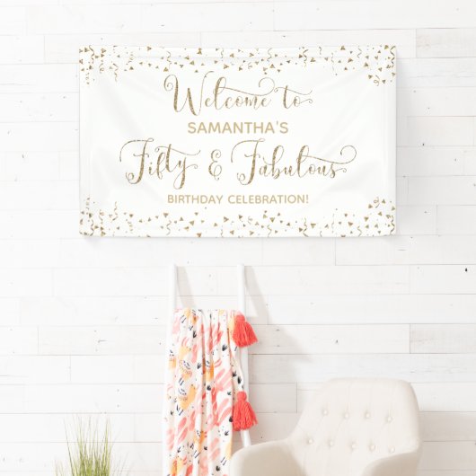 50と素晴らしいパーティーのようこそ金ゴールドとホワイト2 横断幕 (インサイチュ)