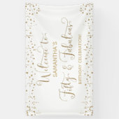 50と素晴らしいパーティーのようこそ金ゴールドとホワイト2 横断幕 (縦)