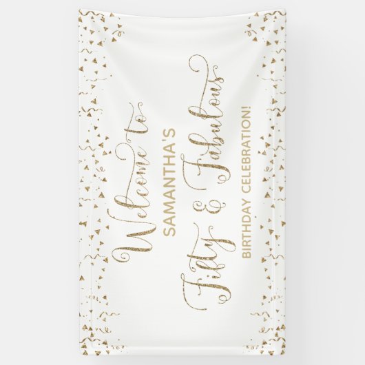 50と素晴らしいパーティーのようこそ金ゴールドとホワイト2 横断幕 (縦)