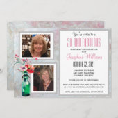 50と素晴らしいパーティー写真フローラ 招待状 (正面/裏面)