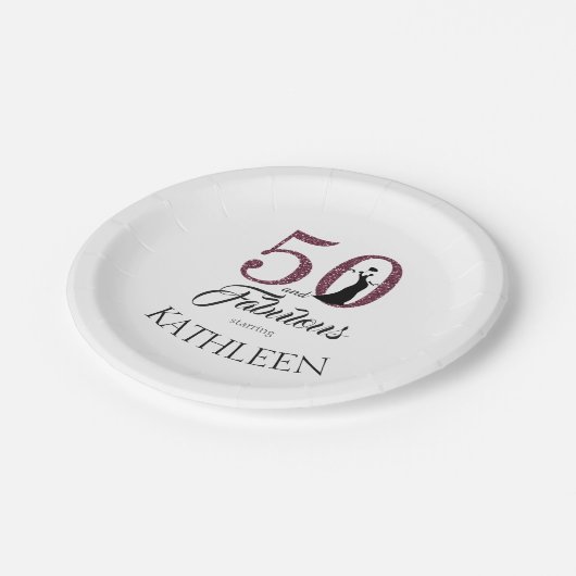 50と素晴らしいパープルグリッター名前をカスタムする ペーパープレート (アングル)