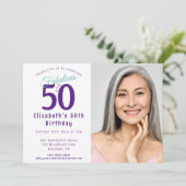 50と素晴らしいパープルターコイズタイポグラフィ 招待状 (スタンド正面)