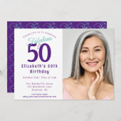 50と素晴らしいパープルターコイズタイポグラフィ 招待状 (正面/裏面)