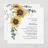 50と素晴らしいヒマワリのユーカリ50誕生日 招待状 (正面/裏面)