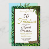 50と素晴らしいヒョウ印刷パームワイルド誕生日 招待状 (正面/裏面)