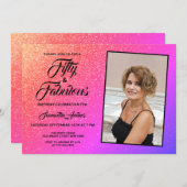 50と素晴らしいピエレガントンクグリッター写真 招待状 (正面/裏面)