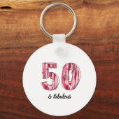 50と素晴らしいピンクとヒョウのブラシストローク キーホルダー (正面)