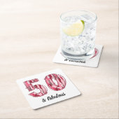 50と素晴らしいピンクとヒョウのブラシストローク スクエアペーパーコースター (インサイチュ)