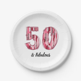 50と素晴らしいピンクとヒョウのブラシストローク ペーパープレート