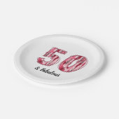 50と素晴らしいピンクとヒョウのブラシストローク ペーパープレート (アングル)