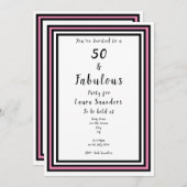 50と素晴らしいピンクとブラックのパーティー 招待状 (正面/裏面)