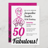 50と素晴らしいピンクとブラックのレディおもしろいー 招待状 (正面/裏面)