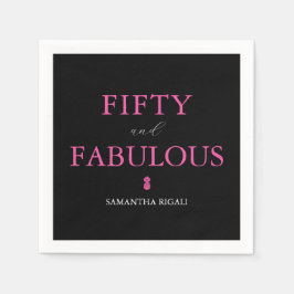 50と素晴らしいピンクとブラックの誕生日 スタンダードカクテルナプキン