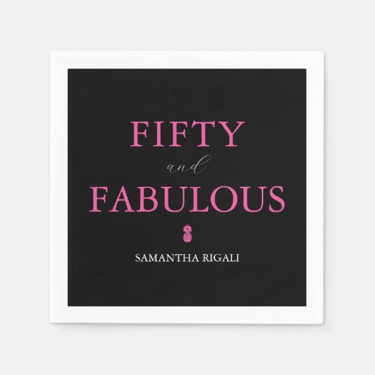 50と素晴らしいピンクとブラックの誕生日 スタンダードカクテルナプキン (正面)