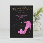 50と素晴らしいピンクとブラックの誕生日 招待状 (スタンド正面)