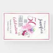 50と素晴らしいピンクと白の犬 横断幕 (横)