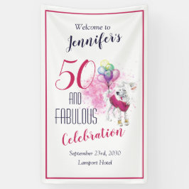 50と素晴らしいピンクと白の犬 横断幕