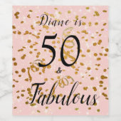 50と素晴らしいピンクと金ゴールド紙吹雪ブラックタイプ ワインラベル (シングルラベル)