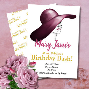 50と素晴らしいピンクと金ゴールド誕生日招待状! 招待状