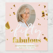 50と素晴らしいピンクと金ゴールド50誕生日 ワインラベル (シングルラベル)