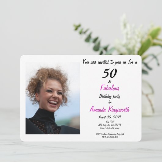 50と素晴らしいピンクと黒の写真のアエレガントンサイト 招待状 (スタンド正面)