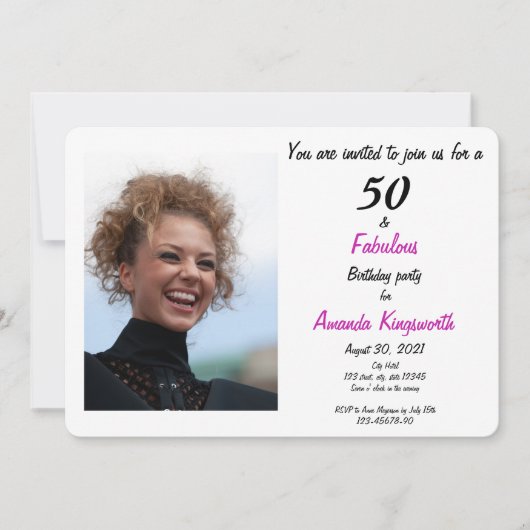 50と素晴らしいピンクと黒の写真のアエレガントンサイト 招待状 (正面)