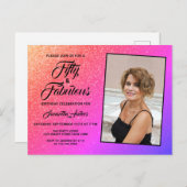 50と素晴らしいピンクのエレガントグリッター写真  インビテーションポストカード (正面/裏面)