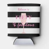 50と素晴らしいピンクのグリッターオンブラックとホワイト 缶クーラー (正面)