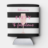 50と素晴らしいピンクのグリッターオンブラックとホワイト 缶クーラー (裏面)