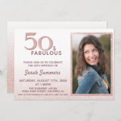 50と素晴らしいピンクのグリッター写真50誕生日 招待状 (正面/裏面)