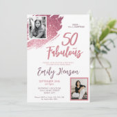 50と素晴らしいピンクのグリッター2写真50誕生日 招待状 (スタンド正面)