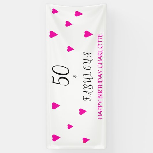 50と素晴らしいピンクのハート50th誕生日パーティー 横断幕 (縦)