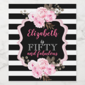 50と素晴らしいピンクのフローラブラックストライプ ワインラベル (シングルラベル)