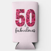 50と素晴らしいピンクのフローラ50th誕生日パーティー スリム缶クーラー (正面)