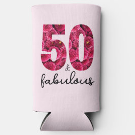 50と素晴らしいピンクのフローラ50th誕生日パーティー スリム缶クーラー