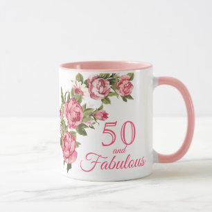 50と素晴らしいピンクのフローラ   50誕生日 マグカップ